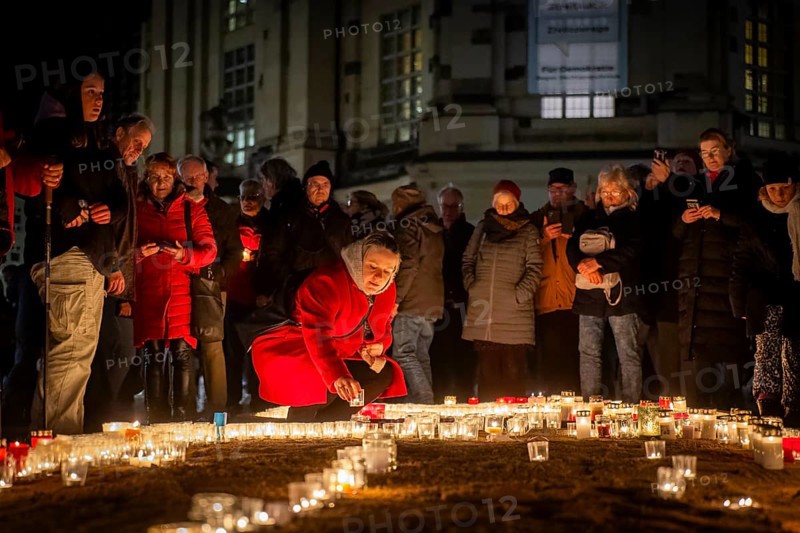 On 13 and 14 February 1945, Dresden was heavily destroyed in three Allied bombing raids. Every year, the people of Dresden commemorate this event at various events. A giant candle, into which citizens could place small candles, commemorates the event in front of the rebuilt Church of Our Lady, Dresden, Saxony, Germany, Europe