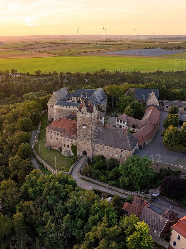 Sublime castle with surrounding greenery at sunset, Allstedt, Harz, Germany, Europe