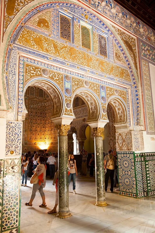 Palace of Pedro First, historic moorish palace interior architecture in the Alcazar, Seville, Spain, Europe
