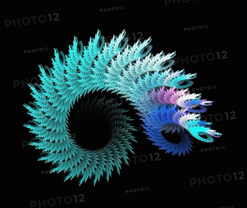 Abstract blue spiral fractal background on the black