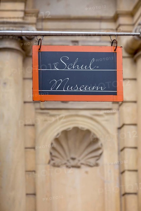 School museum sign at Ahaus Castle, Münsterland, North Rhine-Westphalia, Germany, Europe