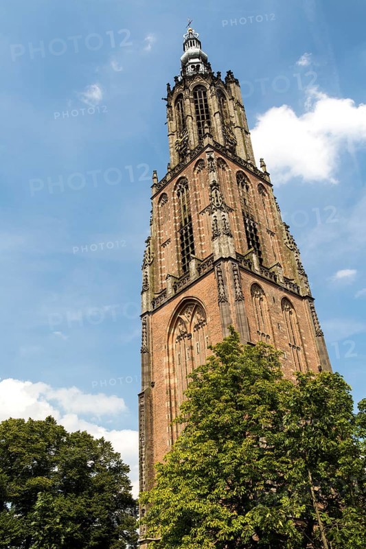 Gothic church clock tower, Onze Lieve Vrouwetoren, Amersfoort, Netherlands