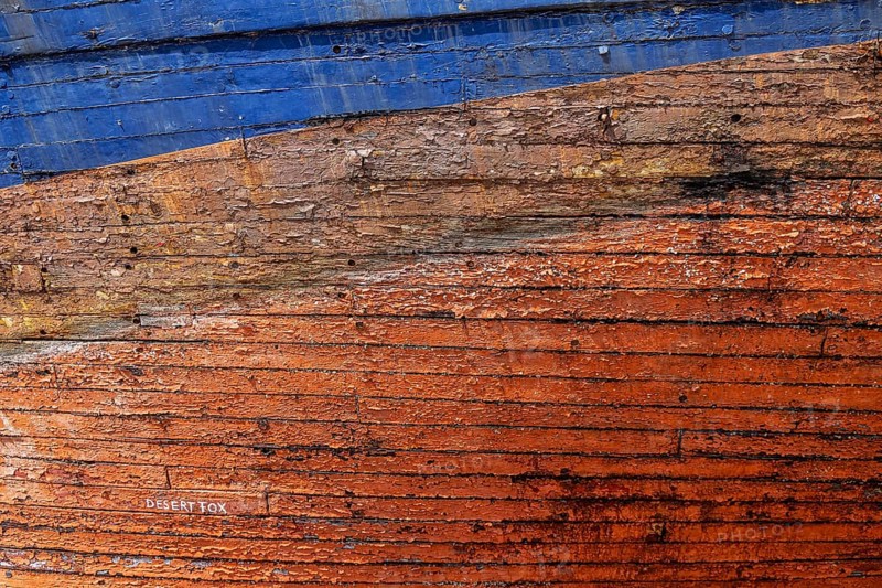 Colourful ship's planks, rotten hull and old planks of a ship, close-up of the underwater hull. Peenemünde, Usedom Island, Mecklenburg-Western Pomerania, Germany, Europe