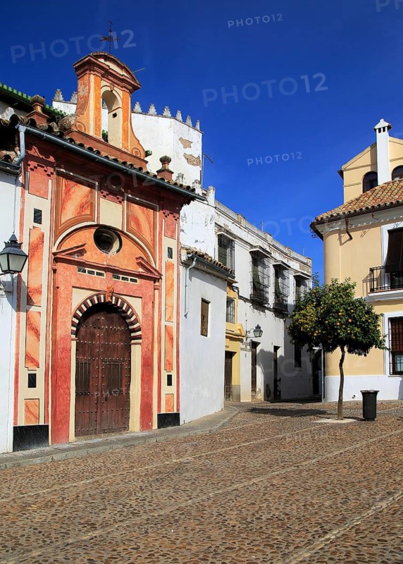 Attractive historic doorway and buildings in old inner city, Cordoba, Spain, Europe