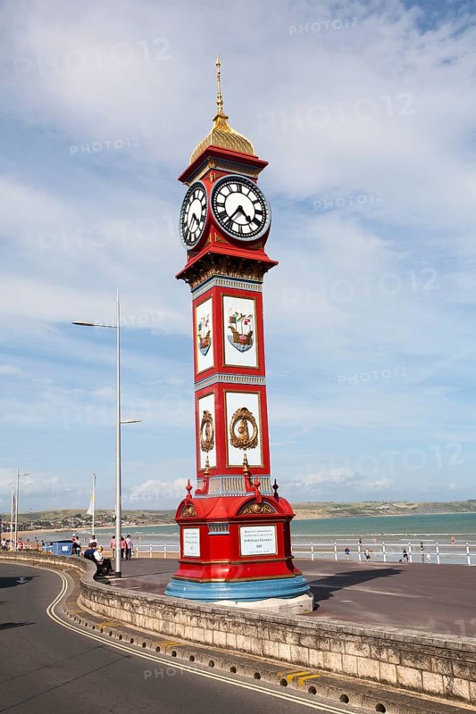 The Jubilee clock tower on the seafront at Weymouth, Dorset, England, UK built 1887 to celebrate the Jubilee of Queen Victoria