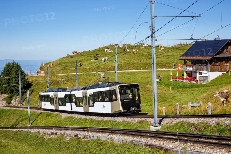 Rigi railway on Mount Rigi in the Alps in Rigi, Switzerland, Europe