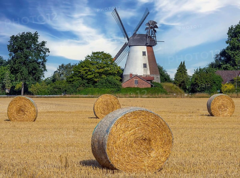 Historic windmill with straw bales Meissen Minden Germany