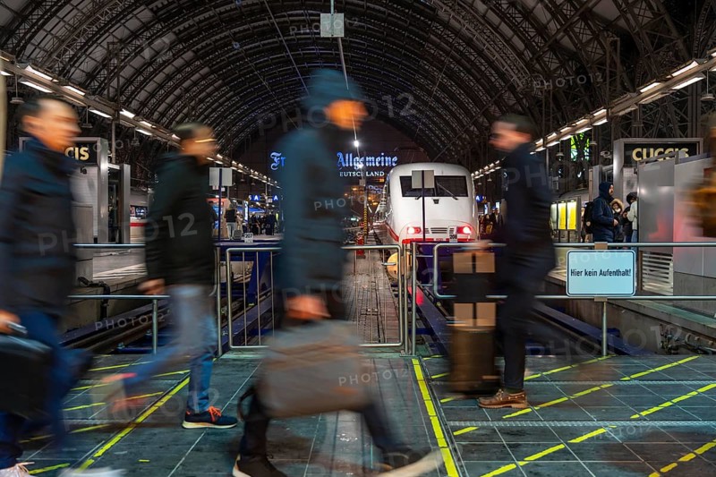 Frankfurt am Main main station, ICE train on platform, traveller, Hesse, Germany, Europe