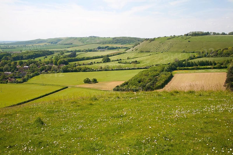Steep chalk escarpment running westwards on the northern side of the Vale of Pewsey near Oare, Wiltshire, England, UK