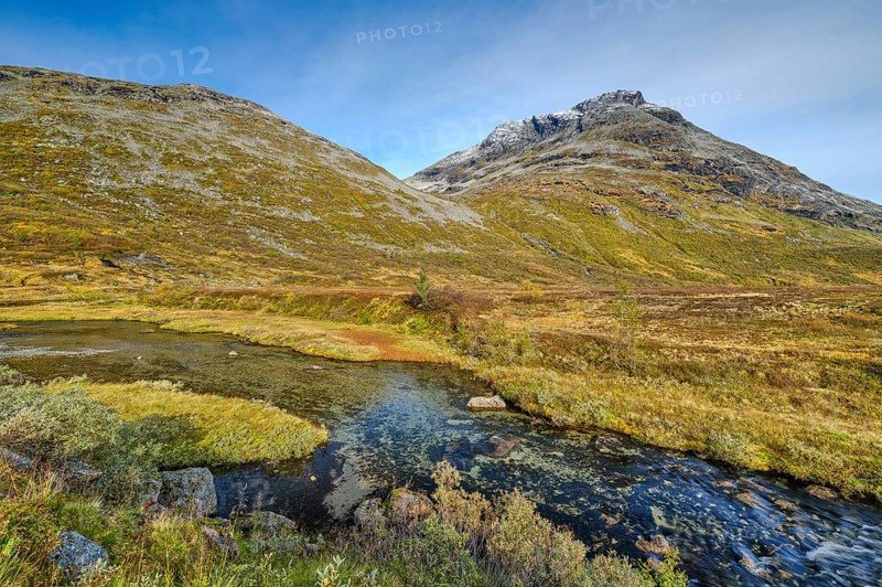 Autumn in Reinheimen National Park, mountains with river in Valldalen valley, Møre og Romsdal, Norway, Europe