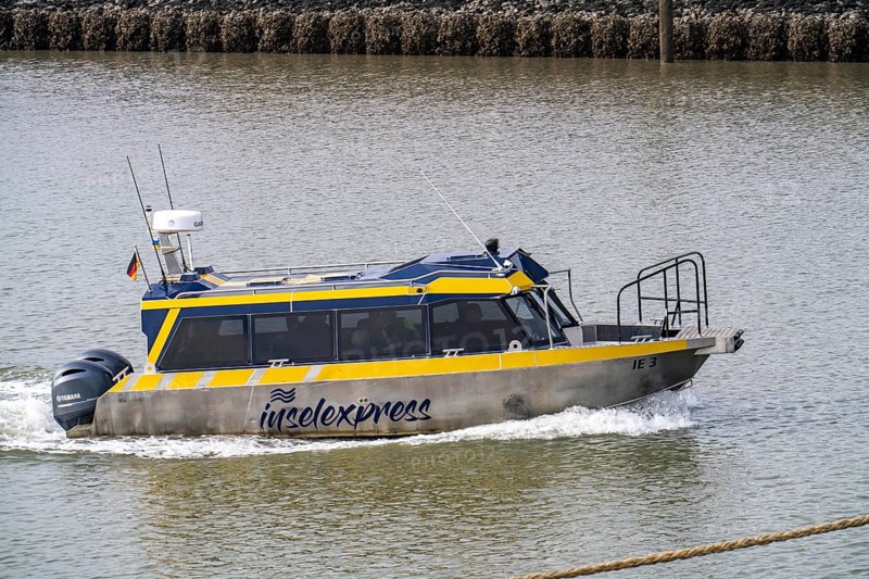 Fast ferry from Norddeich to the islands of Juist and Norderney, island express operated by Reederei Cassen-Tours GmbH, Lower Saxony, Germany, Europe