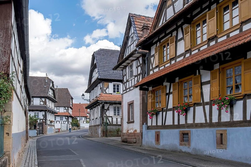 Main street with half-timbered houses, Hunspach, Alsace, France, Europe