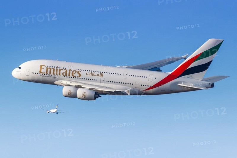 An Emirates Airbus A380-800 aircraft with the registration number A6-EEJ at Munich Airport, Germany, Europe