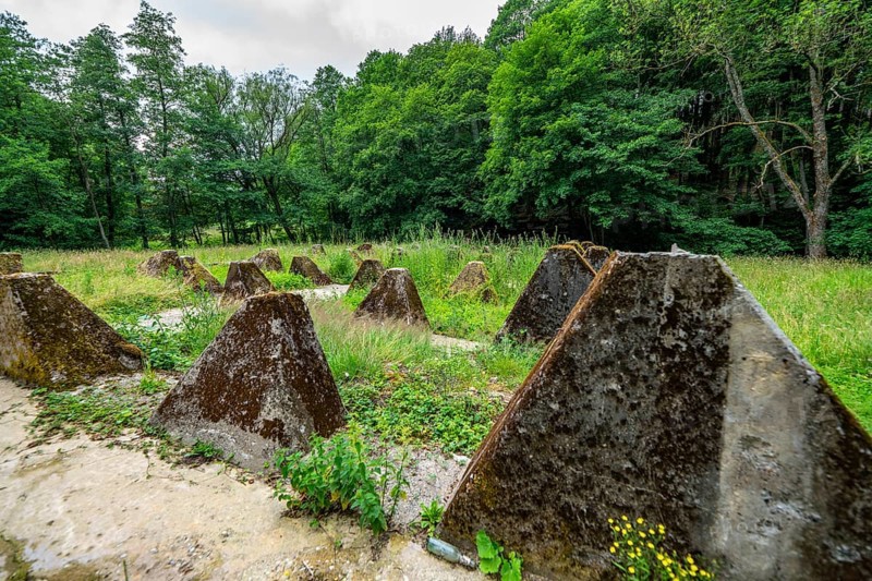 Remains of the Westwall across the Grölisbach, near Roetgen, 100 metre long anti-tank barrier through a small valley, built in 1939, Eifel, North Rhine-Westphalia, Germany, Europe