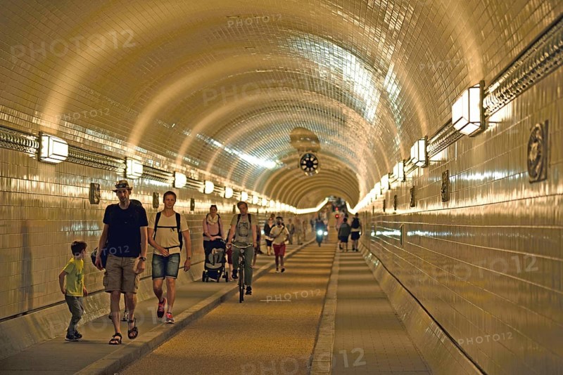 Europe, Germany, Hamburg, City, Harbour, Old Elbe Tunnel under the Elbe, restored east tunnel, interior view, Connection between St. Pauli and harbour, Built in 1911, Pedestrian, Europe