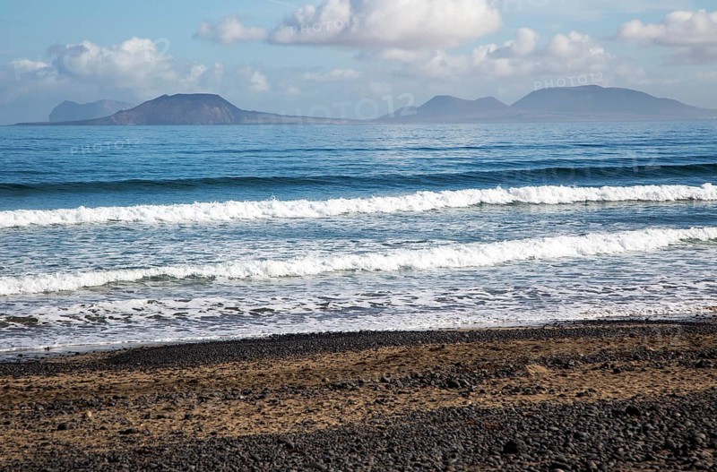 Atlantic Ocean coast beach and waves, Caleta de Famara, Lanzarote, Canary islands, Spain, Europe