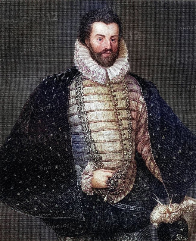Sir Christopher Hatton, 1540-1591, favourite of Elizabeth I and Lord Chancellor of England from 1587-1591, from the book Lodge's British Portraits published in London 1823, Historic, digitally restored reproduction from a 19th century original, Record date not stated