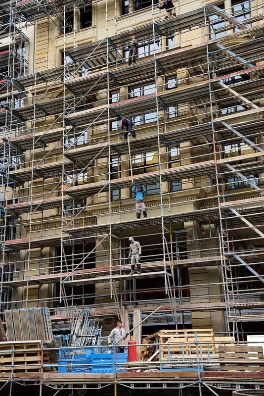 Europe, Germany, Hamburg, City, Construction site, Bleichenfleet, Scaffolding, Europe