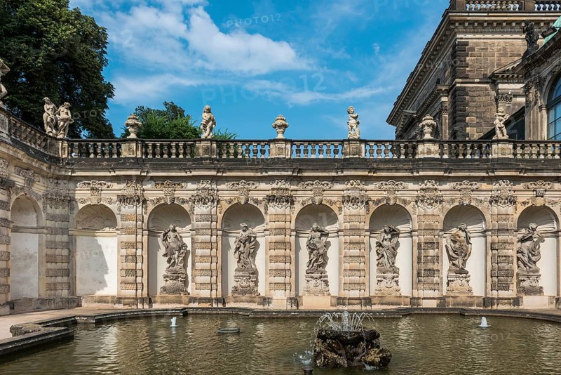 Nymph Fountain in the Zwinger, park, park complex, architecture, attraction, famous, historical, history, architecture, building, UNESCO, World Heritage Site, culture, cultural history, reconstruction, renovation, tourism, city trip, landmark, baroque, Saxony, Dresden, Germany, Europe