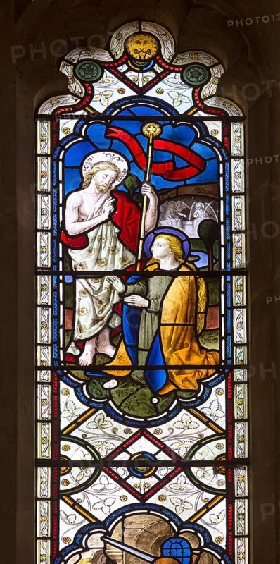 Stained glass window church of Saint John, Saxmundham, Suffolk, England, UK by Lavers, Barrand and Westlake life of Jesus Christ