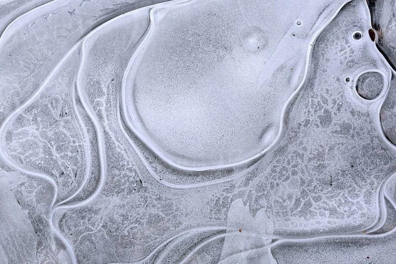 Winter floods 2024 on the Elbe and Mulde rivers with flooding of the meadows, close-up of ice structures on the meadows due to flooding in winter, bizarre ice formations, 'Salome' by Gustav Klimt, Middle Elbe Biosphere Reserve, Dessau-Roßlau, Saxony-Anhalt, Germany, Europe