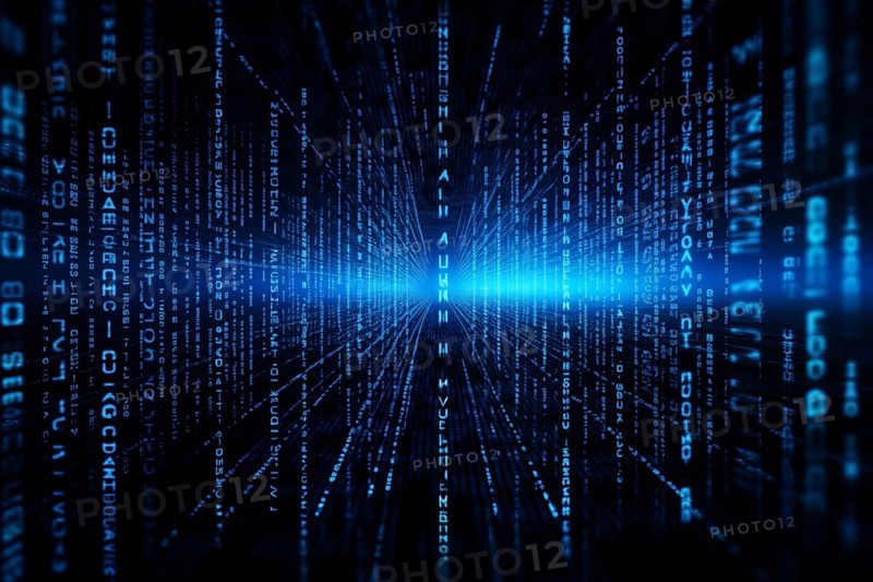 Blue dynamic digital data streams, showcasing flowing lines of code in a mesmerizing pattern, ideal for representing advanced computing, cybersecurity, and the intricate world of programming, AI generated