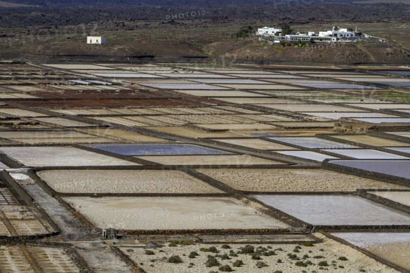 Sea salt extraction, Janubio salt works, Salinas de Janubio, Lanzarote, Canary Islands, Spain, Europe