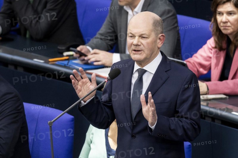 Olaf Scholz (SPD), Federal Chancellor, recorded during a questioning of the Federal Government in the German Bundestag in Berlin, 14 March 2024