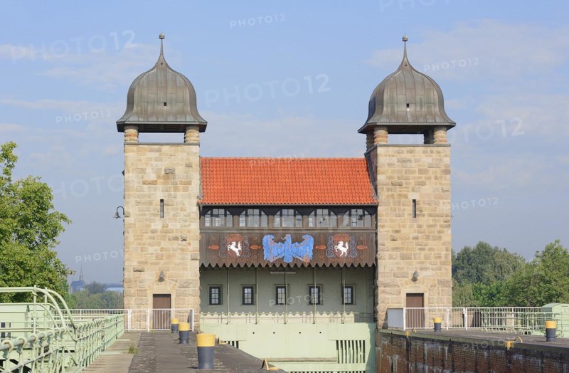 Old shaft lock, Henrichenburg boat lift, Waltrop lock park, Route of Industrial Heritage, North Rhine-Westphalia, Germany, Europe