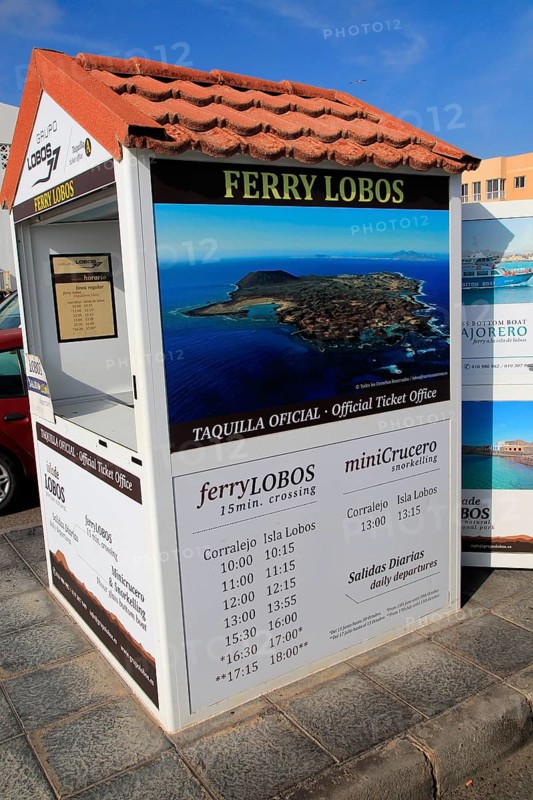 Ticket booth for boat trips to Lobos island at Corralejo, Fuerteventura, Canary Islands, Spain, Europe