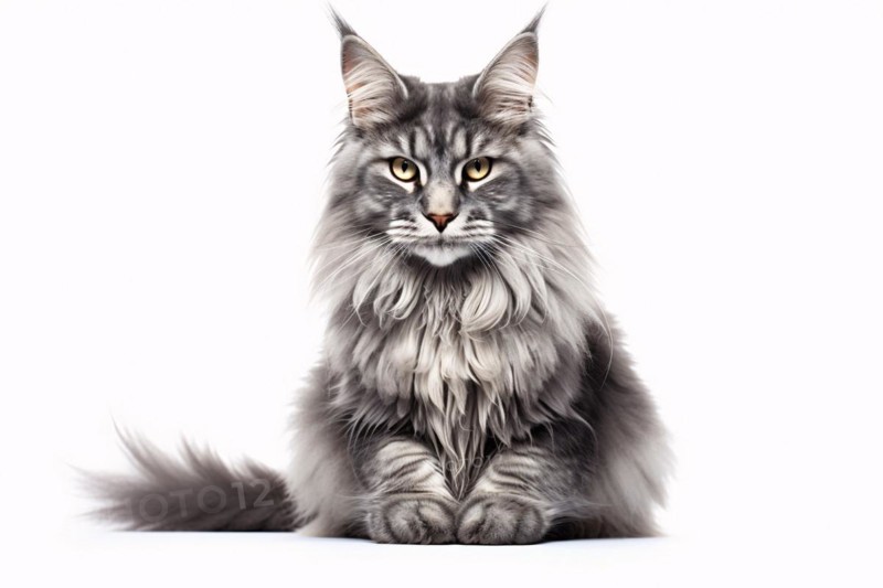 Gray large Main Coon cat on white background. KI generiert, generiert, AI generated