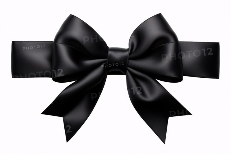 Black silk ribbon on white background. KI generiert, generiert, AI generated