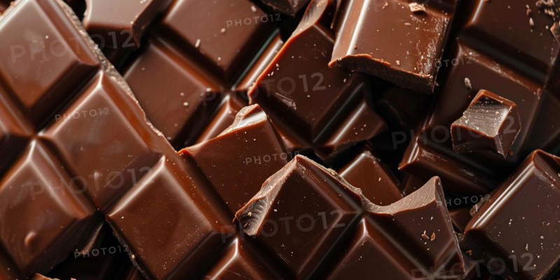Close up of broken chocolate bar. Broken up white chocolate bars, AI generated