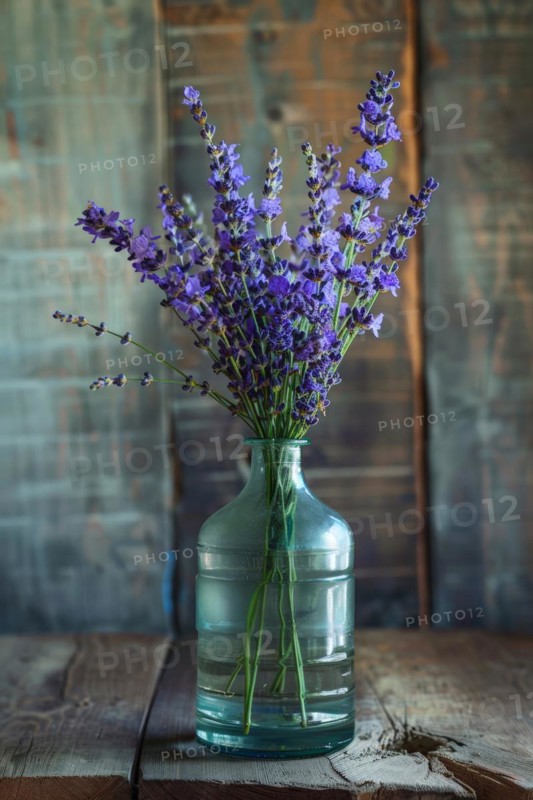 Lavender flowers (Lavendula) in a vase in a rustic, rural ambience, AI generated, AI generated, AI generated
