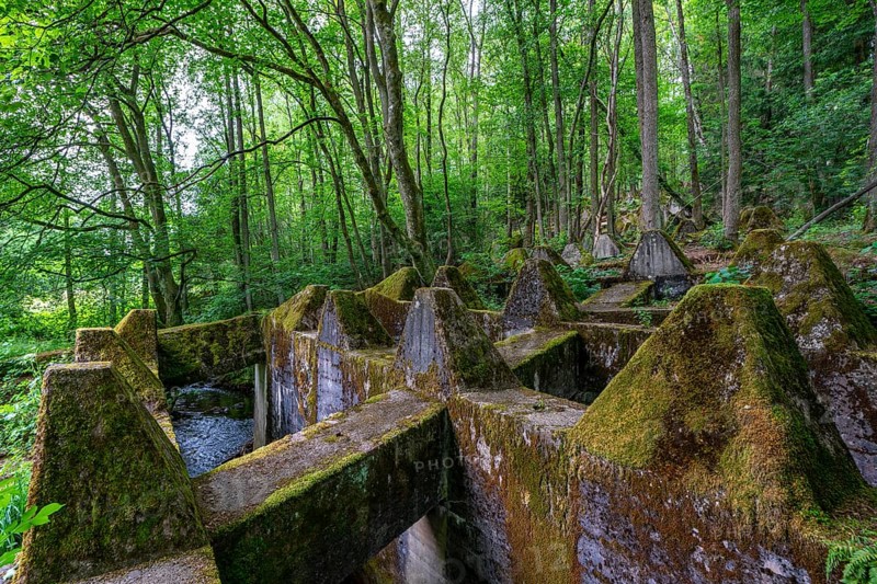 Remains of the Westwall across the Grölisbach, near Roetgen, 100 metre long anti-tank barrier through a small valley, built in 1939, Eifel, North Rhine-Westphalia, Germany, Europe