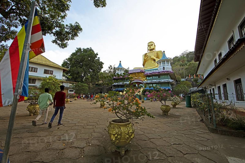 Buddha statue at the entrance to the Dambulla cave temple, Dambulla, Central Province, Sri Lanka, Asia