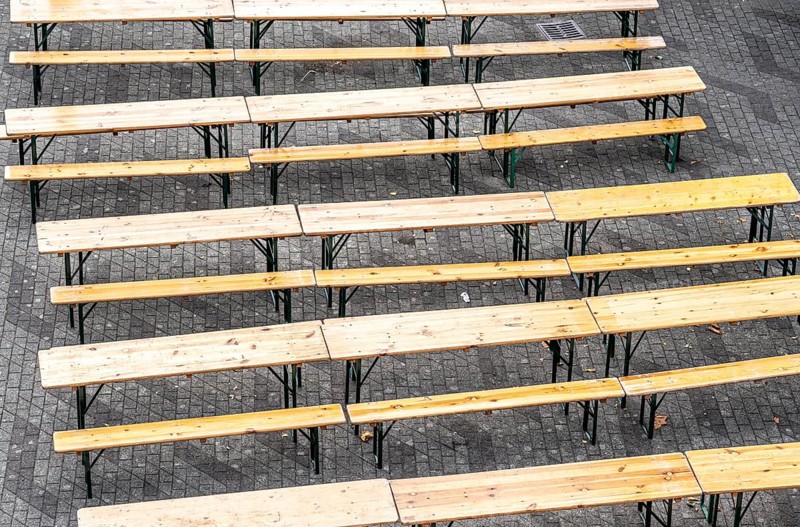 Beer benches, tables, beer tent set, empty