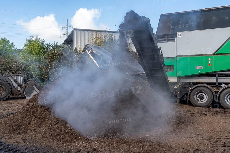 Composting plant, organic waste is composted, sorted by size, smaller parts are reused as compost, coarser parts are burnt in a biomass power plant and converted into electricity, Coesfeld, North Rhine-Westphalia, Germany, Europe