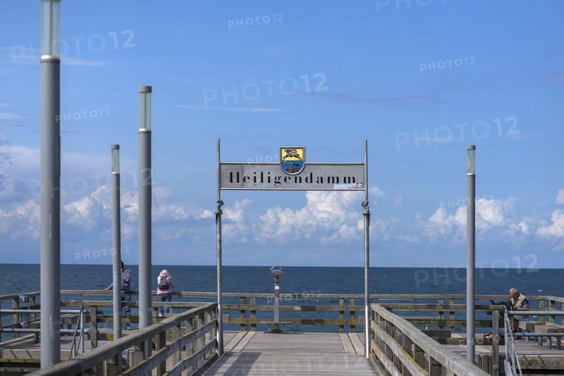 Pier with welcome sign Heiligendamm, Mecklenburg-Vorpommern, Germany, Europe