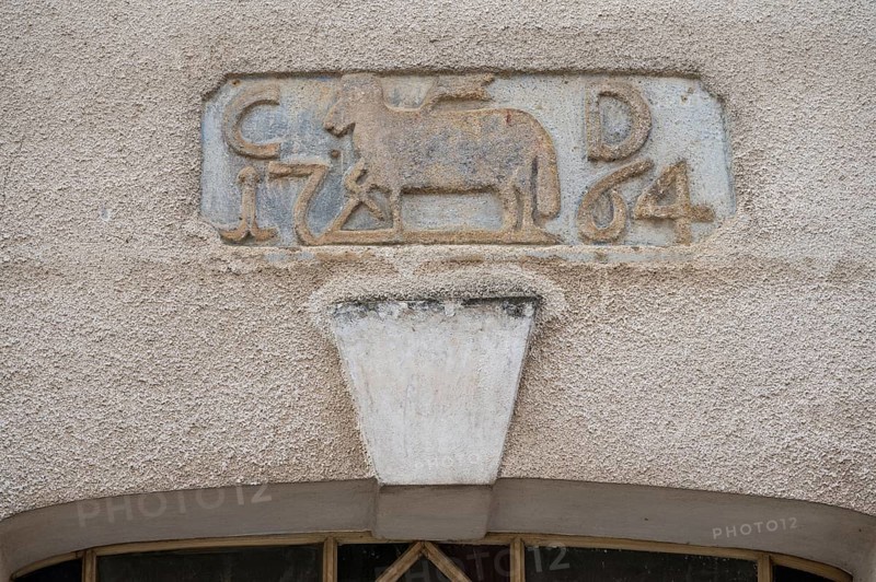 Relief on the former Lamm Inn from 1764, Betzenstein, Upper Franconia, Bavaria, Germany, Europe