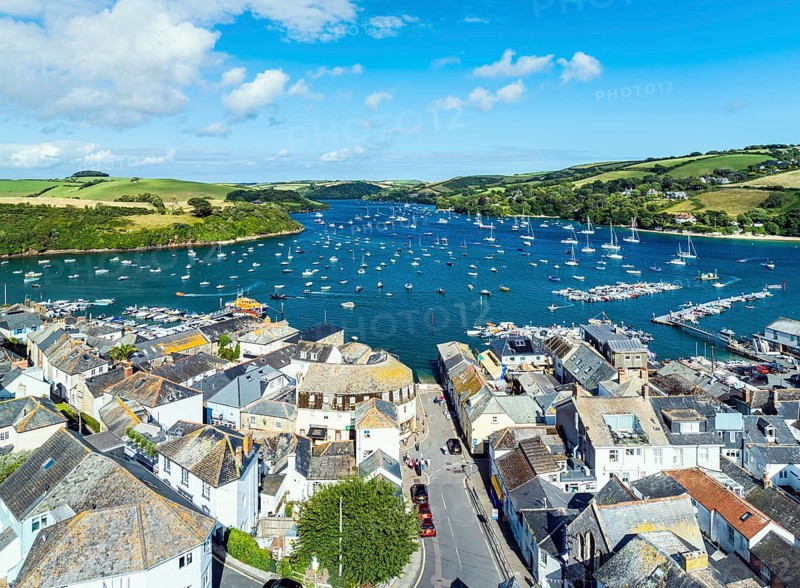 Salcombe and Mill Bay over Kingsbridge Estuary from a drone, Batson Creek, Southpool Creek, Devon, England, United Kingdom, Europe