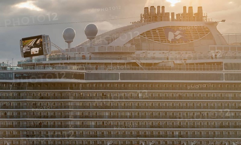 Cruise ship shelf Princess, Princess Cruises, 330 metres long, 3600 passengers, outside cabins, open-air cinema, backlight, Baltic Sea, Sweden, Europe