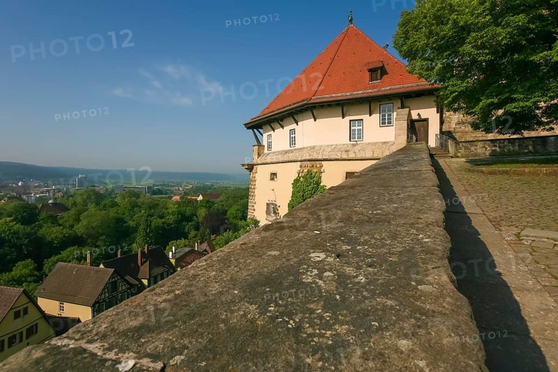 Hohentübingen Palace, wall, view of Tübingen, Museum of the University of Tübingen MUT, higher education institution, historical building, place of learning, Renaissance complex built in the 16th century, Eberhard Karls University of Tübingen, Tübingen, Baden-Württemberg, Germany, Europe