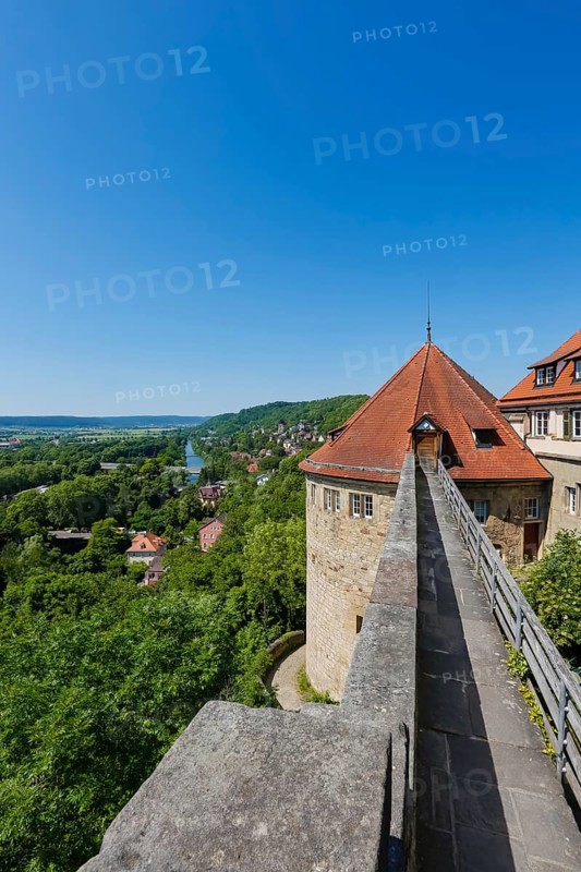 Hohentübingen Palace, view over Tübingen, Neckar, river, Museum of the University of Tübingen MUT, higher education institution, historical building, place of learning, Renaissance complex built in the 16th century, Eberhard Karls University of Tübingen, Tübingen, Baden-Württemberg, Germany, Europe