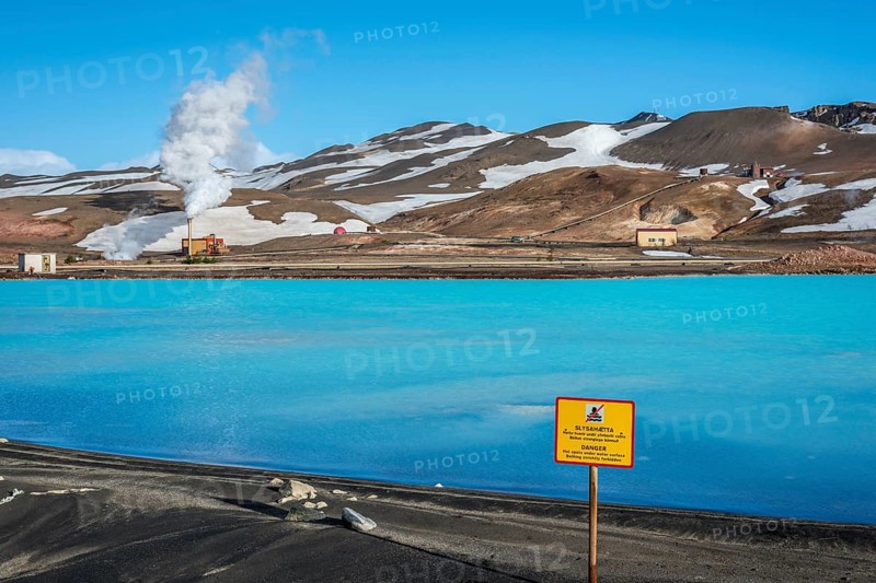 Bjarnarflag geothermal power plant, near Lake Myvatn, hot steam, snow, winter, Iceland, Europe