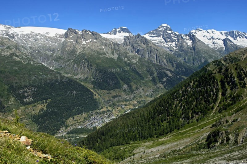 View of the Lötschental, the village of Blatten on the valley floor, Lötschental, Valais, Switzerland, Europe