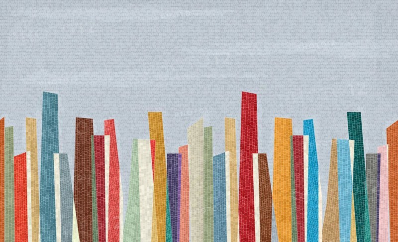 Modern city skyline abstract mosaic background, seamless horizontal repeating pattern