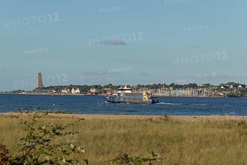 Fjord ferry, naval memorial, Laboe, front beach, Friedrichsort, Kiel, Schleswig-Holstein, Germany, Europe