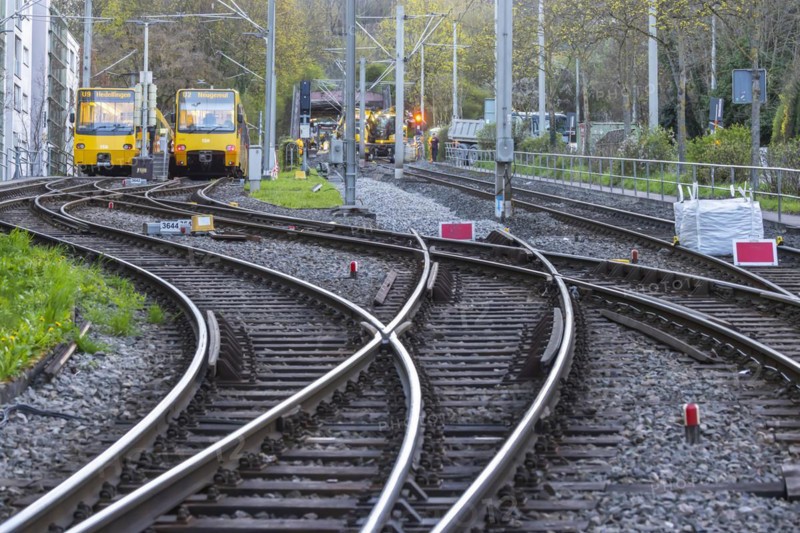 Construction work on the urban railway tracks, the SSB lines are interrupted, the tracks are being renewed, Stuttgart, Baden-Württemberg, Germany, Europe