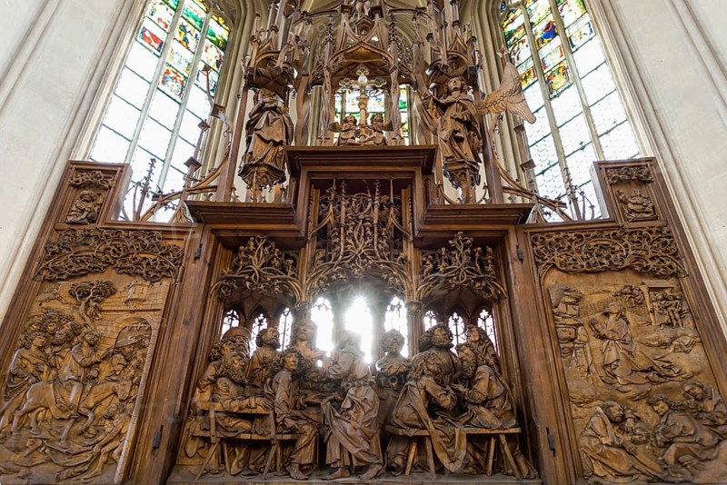 Altar of the Holy Blood by Tilman Riemenschneider, Jakobskirche, Stadtkirche St. Jakob, Rothenburg ob der Tauber, Middle Franconia, Franconia, Bavaria, Germany, Europe
